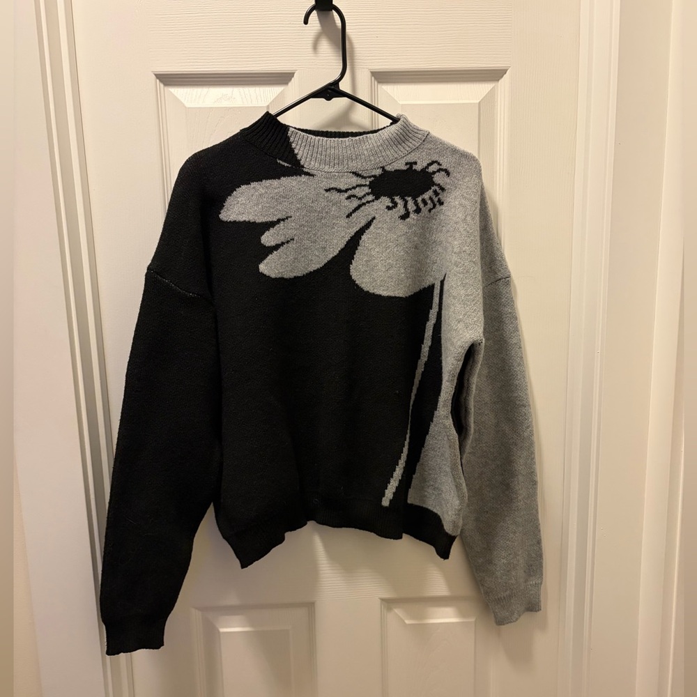 Black and Gray Floral Sweater